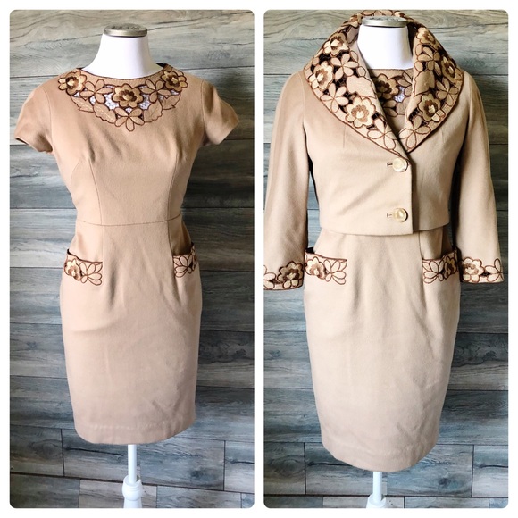 Dresses & Skirts - Vintage 1960’s wool dress crop jacket set S